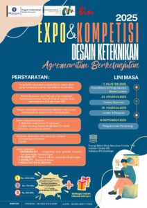 Departemen TIN bekerjasama dengan Program Profesi Insinyur dan Agroindustrial Innovation Hub, menyelenggarakan Expo dan Kompetisi Desain Keteknikan 2025 "Agromaritum Berkelanjutan". Yuk, belajar tentang Desain Keteknikan dan ragam desain solusi untuk permasalahan agromaritim dari para mahasiswa IPB. Ada juga sesi sharing dan meet-up dengan berbagai pemanggu kepentingan di Agromaritim.