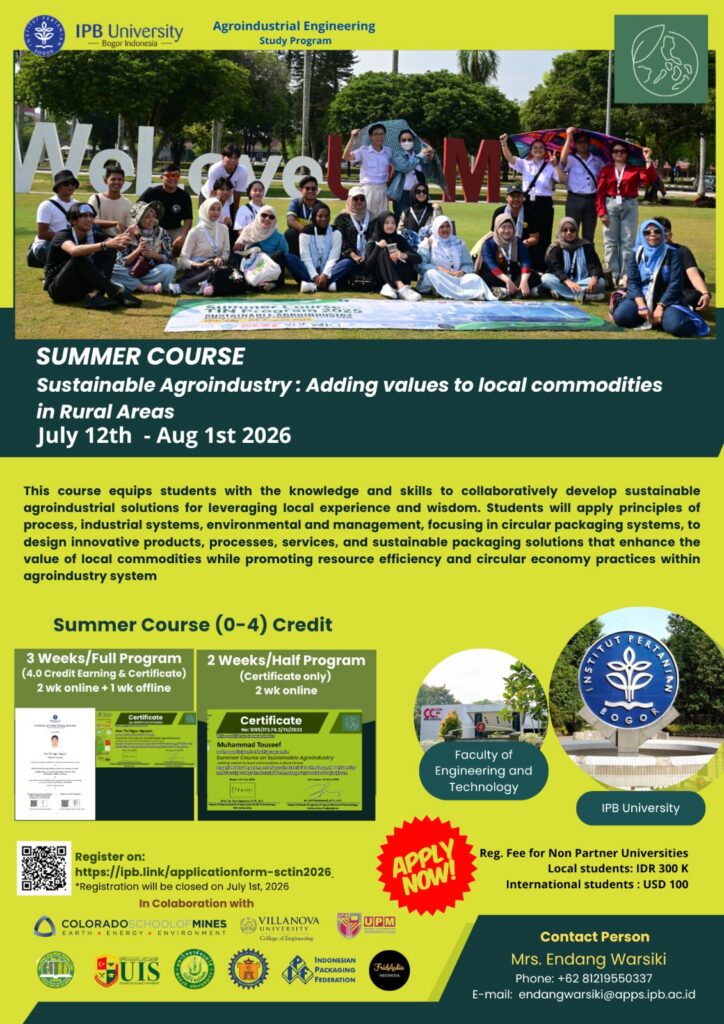 Program Studi Teknik Industri Pertanian Gelar Summer Course TIN 2026 Bertema “Sustainable Agroindustry: Circular Packaging for Agroindustrial Systems”
